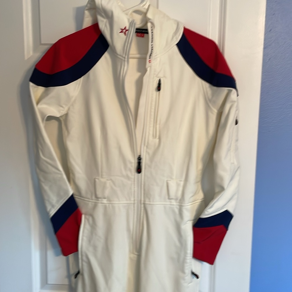 💫Perfect Moment Allos One Piece Ski Suit Snow White/Navy/Red—Medium 💫Like New - Picture 3 of 16